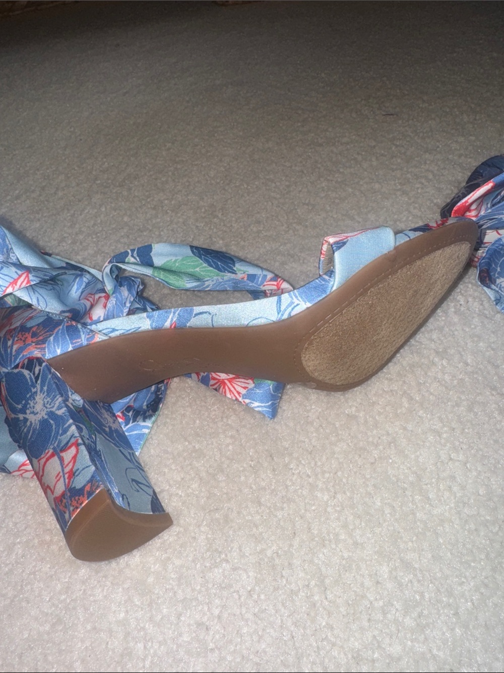 Jessica Simpson Blue Floral Tie-Ankle Heeled Sandals - Picture 6 of 9